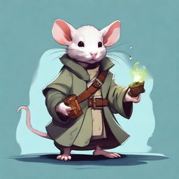 A cute Dungeons & Dragons-themed rat wearing a trenchcoat