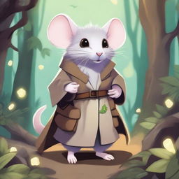 A cute, fluffy rat in a trench coat, themed around Dungeons & Dragons