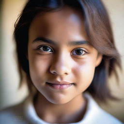 A close-up, intimate portrait of a girl with a soft and gentle expression, captured in warm, natural lighting.