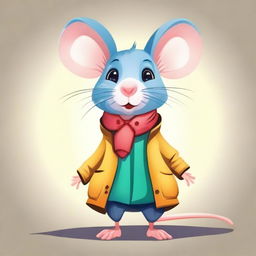 A cute cartoon rat wearing a stylish coat, standing on its hind legs with a friendly expression