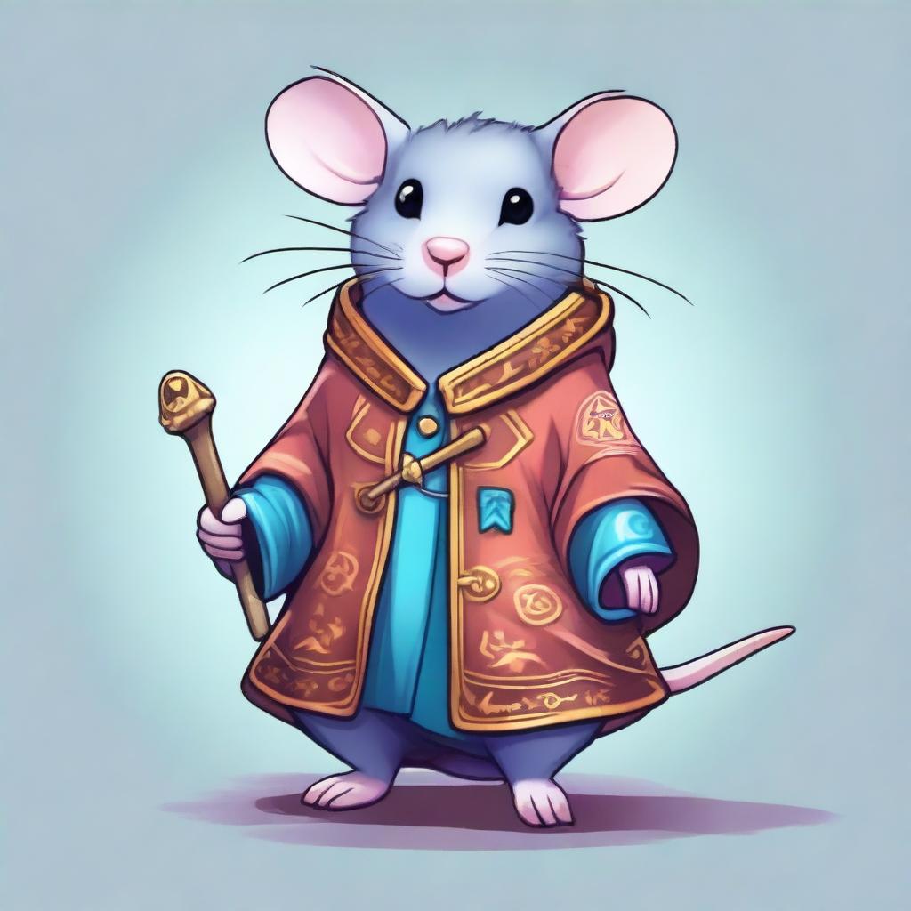 A cute DnD fantasy rat wearing a stylish, magical coat