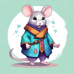 A cute DnD fantasy rat wearing a stylish, magical coat