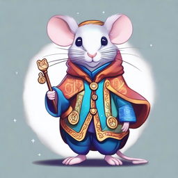 A cute DnD fantasy rat wearing a stylish, magical coat