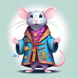 A cute DnD fantasy rat wearing a stylish, magical coat