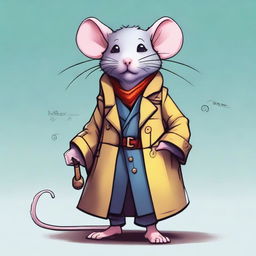 A cute DnD fantasy rat wearing a stylish trench coat