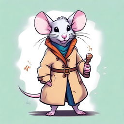 A cute DnD fantasy rat wearing a stylish trench coat