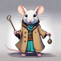 A cute DnD fantasy rat wearing a stylish trench coat