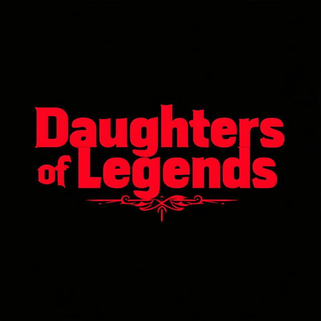 Create a logo for 'Daughters of Legends' with bold red text on a solid black background, using an elegant yet powerful font.