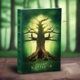 Create a captivating book cover featuring a mystical forest with an ancient, glowing tree at the center