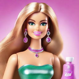 A Barbie character named Eleonora, white race, with a tan, big upturned green eyes, and a small mole on her cheek