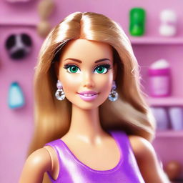 A Barbie character named Eleonora, white race, with a tan, big upturned green eyes, and a small mole on her cheek