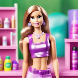 A Barbie character named Eleonora, white race, with a tan, big upturned green eyes, and a small mole on her cheek