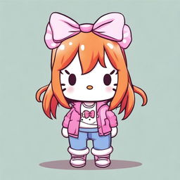 Create an image of Hello Kitty wearing baggy pants and a skinny top, with ginger hair