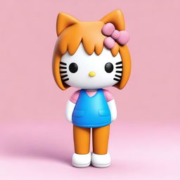 Create a 3D image of Hello Kitty wearing baggy pants and a short skinny top, with ginger hair