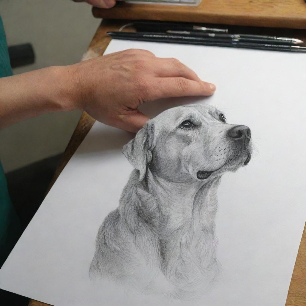 Create a detailed portrait drawn by a veterinary doctor, capturing the precision and care of their profession in the artistry.