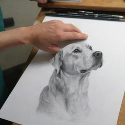 Create a detailed portrait drawn by a veterinary doctor, capturing the precision and care of their profession in the artistry.