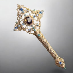 A scepter crafted from the finest materials and adorned with jewels that gleam with the radiance of her self-proclaimed greatness