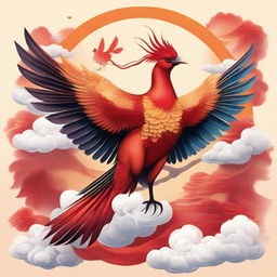 A detailed and vibrant illustration of Zhuque, the Vermilion Bird of the South from Chinese mythology