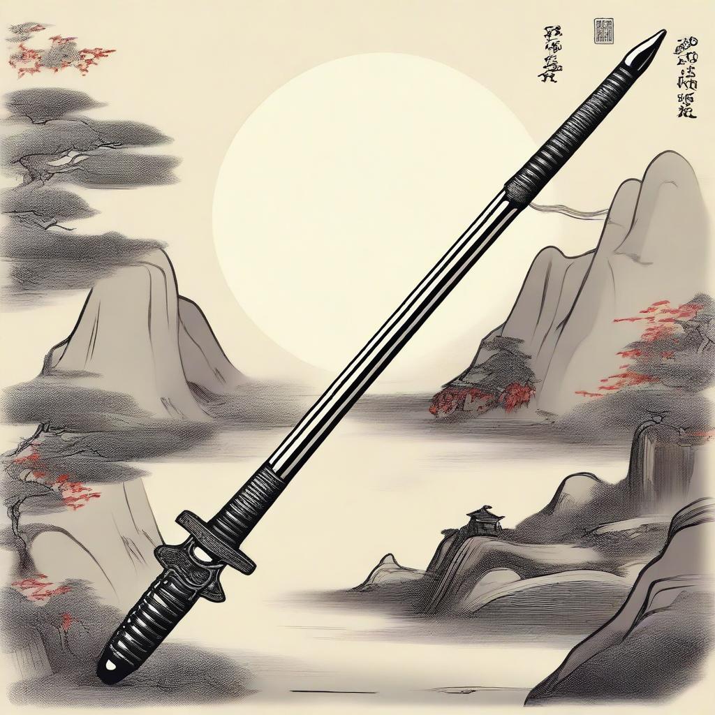 A highly detailed and historically accurate depiction of a Chinese weapon called a Fangtian Huaji