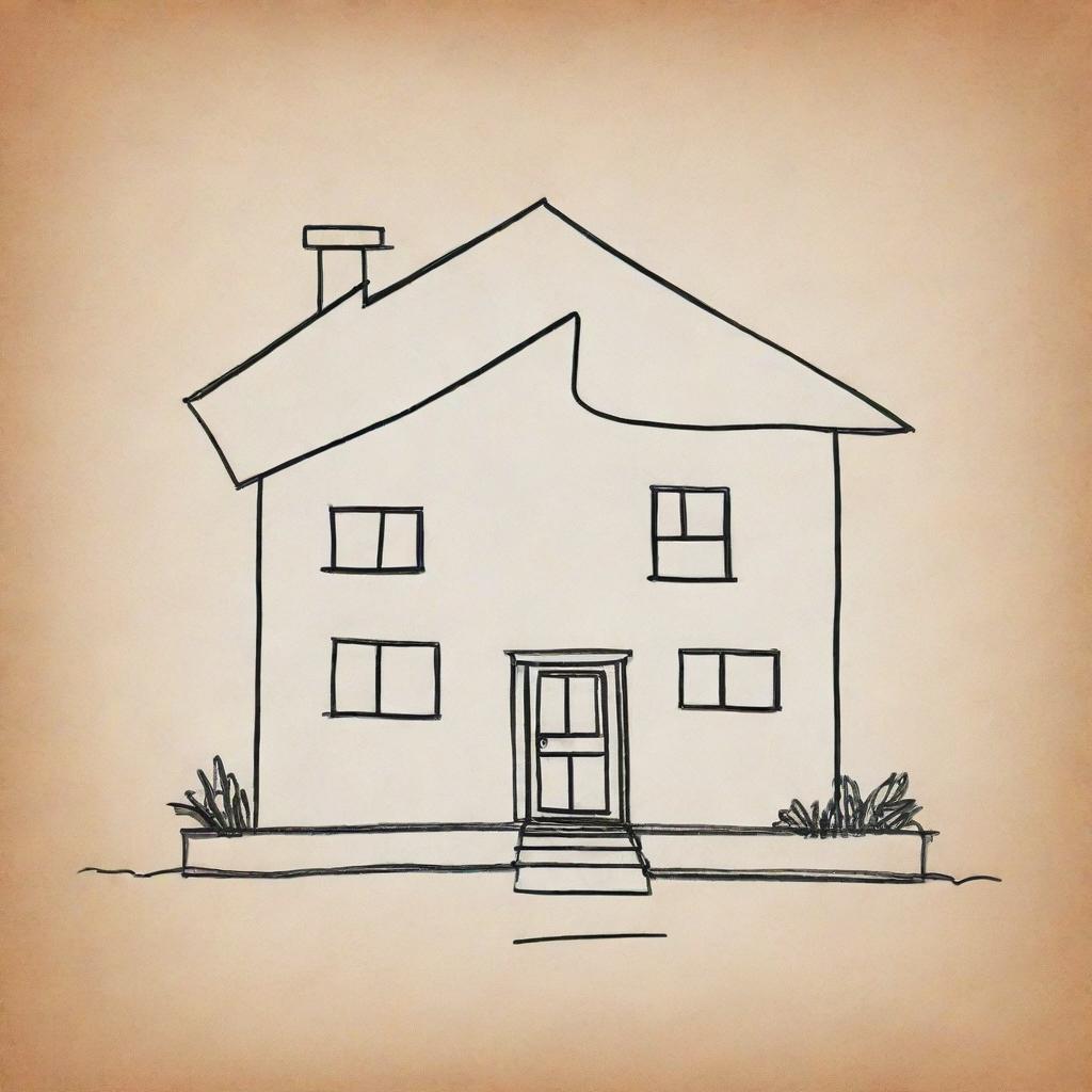 Create a simple drawing of a house that subtly suggests the owner is a Gemini, incorporating elements of the Gemini zodiac sign.