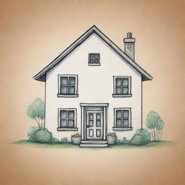 Create a simple drawing of a house that subtly suggests the owner is a Gemini, incorporating elements of the Gemini zodiac sign.