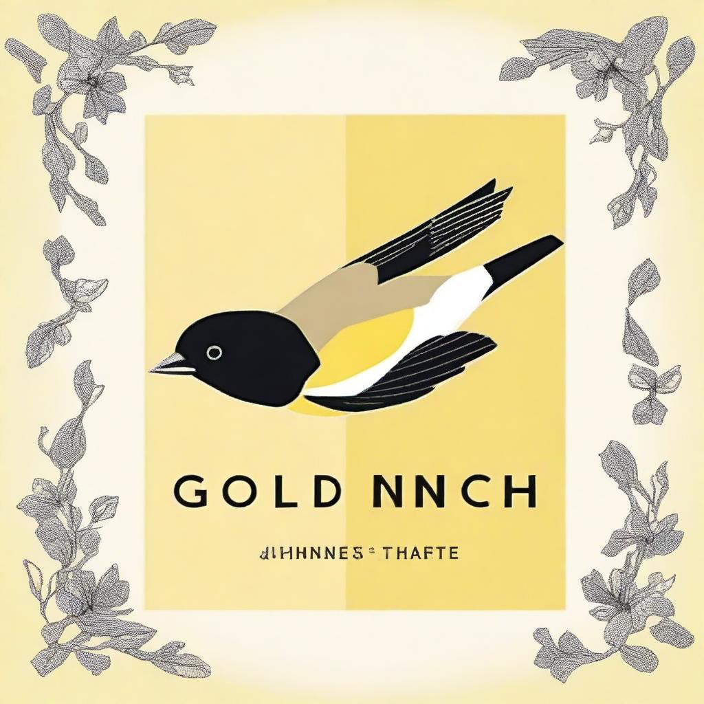 Create a book cover that features the title 'Goldfinch, by Donna Tartt' and includes an image of a flying goldfinch