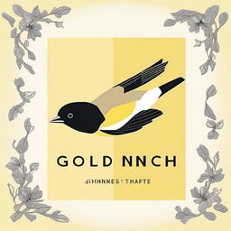 Create a book cover that features the title 'Goldfinch, by Donna Tartt' and includes an image of a flying goldfinch