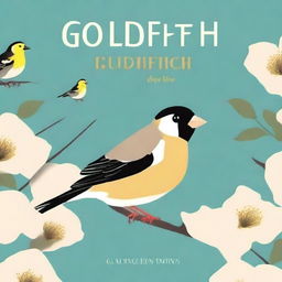 Create a book cover that features the title 'Goldfinch, by Donna Tartt' and includes an image of a flying goldfinch