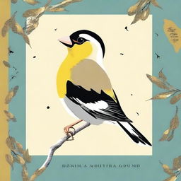 Create a book cover that features the title 'Goldfinch, by Donna Tartt' and includes an image of a flying goldfinch