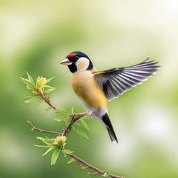 Create an image of a goldfinch in flight