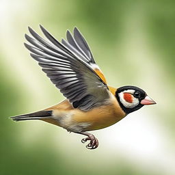 Create an image of a goldfinch in flight