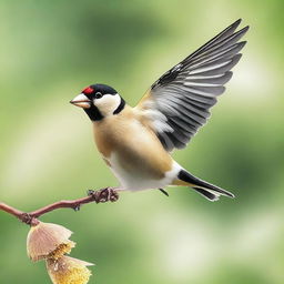 Create an image of a goldfinch in flight