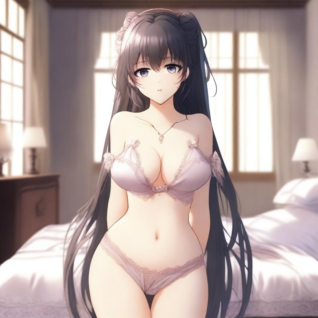 An anime girl wearing elegant lingerie