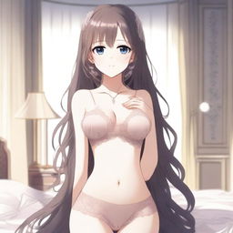 An anime girl wearing elegant lingerie