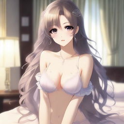 An anime girl wearing elegant lingerie