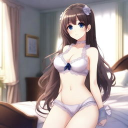 An anime schoolgirl wearing elegant lingerie