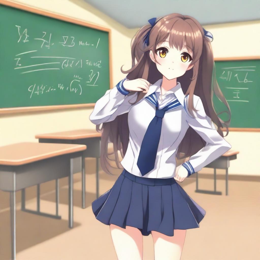 A sexy anime girl wearing a school uniform, posing confidently