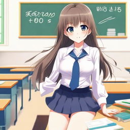 A sexy anime girl wearing a school uniform, posing confidently