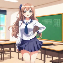 A sexy anime girl wearing a school uniform, posing confidently