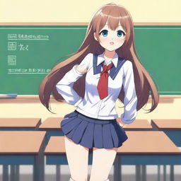 A sexy anime girl wearing a school uniform, posing confidently