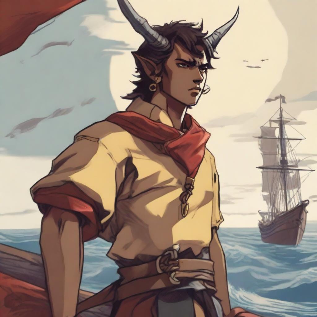 A young human seafarer in a Dungeons & Dragons setting, with a normal human face and a slim body