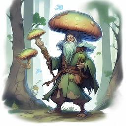 A detailed illustration of a Dungeons & Dragons character: a Spore Druid