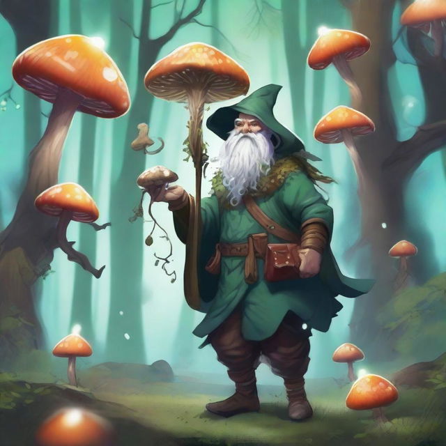 A detailed illustration of a Dungeons & Dragons character: a Spore Druid