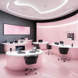 A futuristic workspace for Mary Kay, featuring advanced technology and sleek design