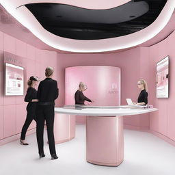 A futuristic workspace for Mary Kay, featuring advanced technology and sleek design