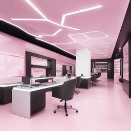 A futuristic workspace for Mary Kay, featuring advanced technology and sleek design