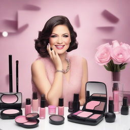 A glamorous scene featuring a woman using Mary Kay cosmetics