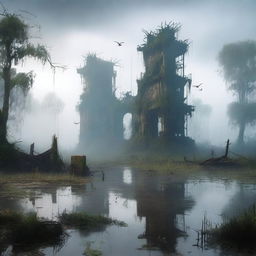 A lost city in the middle of a swamp, with no birds in sight