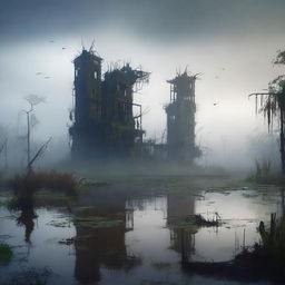 A lost city in the middle of a swamp, devoid of birds