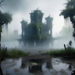 A lost city in the middle of a swamp, devoid of birds